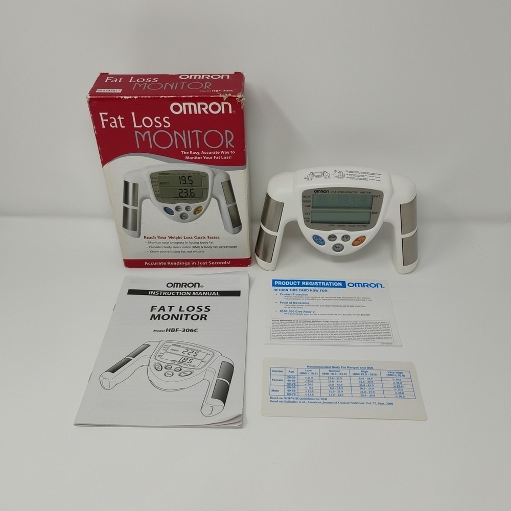 Omron Fat Loss Monitor HBF-306 Body Fat Scale Analyzer Handheld Complete In Box